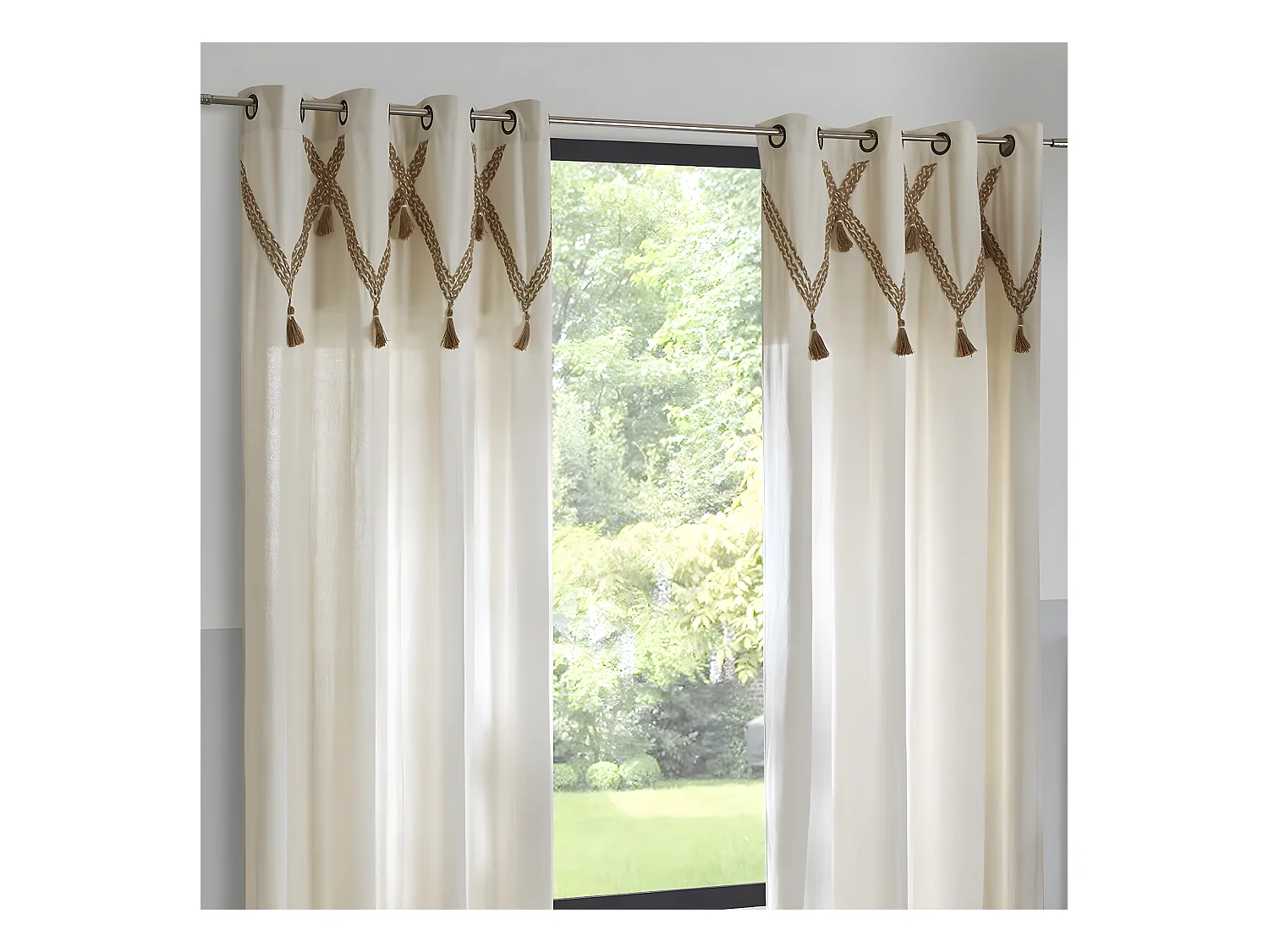 Cortina de pompones en algodón y yute 140 x 260 cm