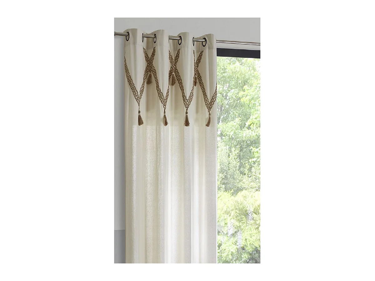 Cortina de pompones en algodón y yute 140 x 260 cm