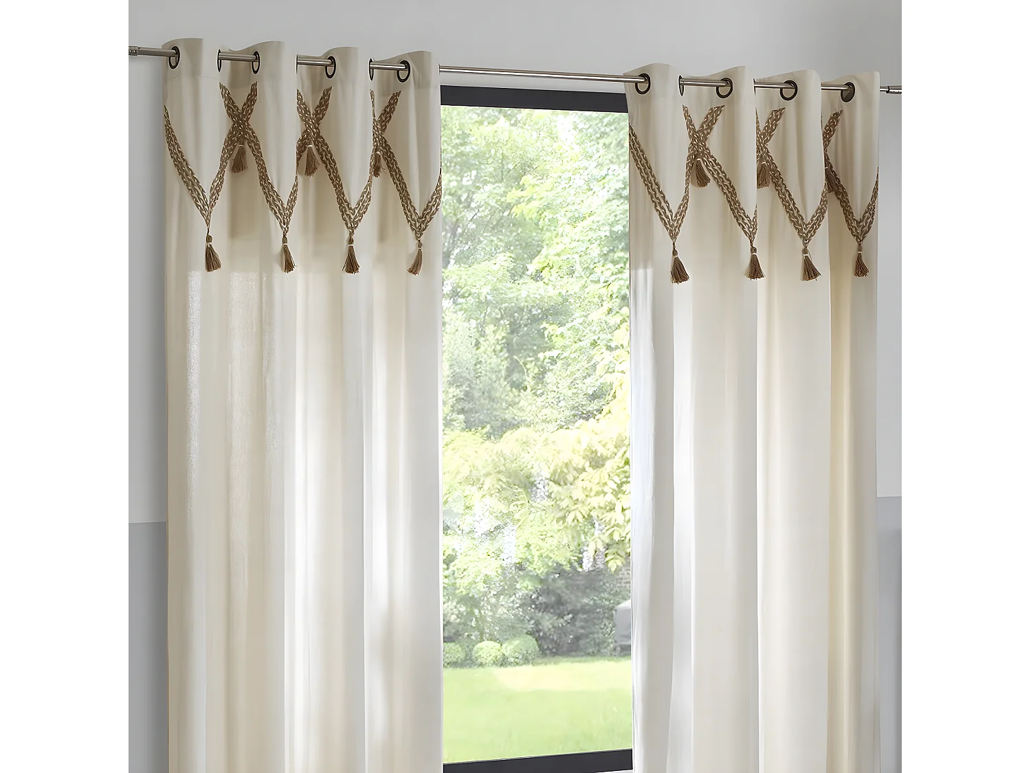 Cortina de pompones en algodón y yute 140 x 260 cm