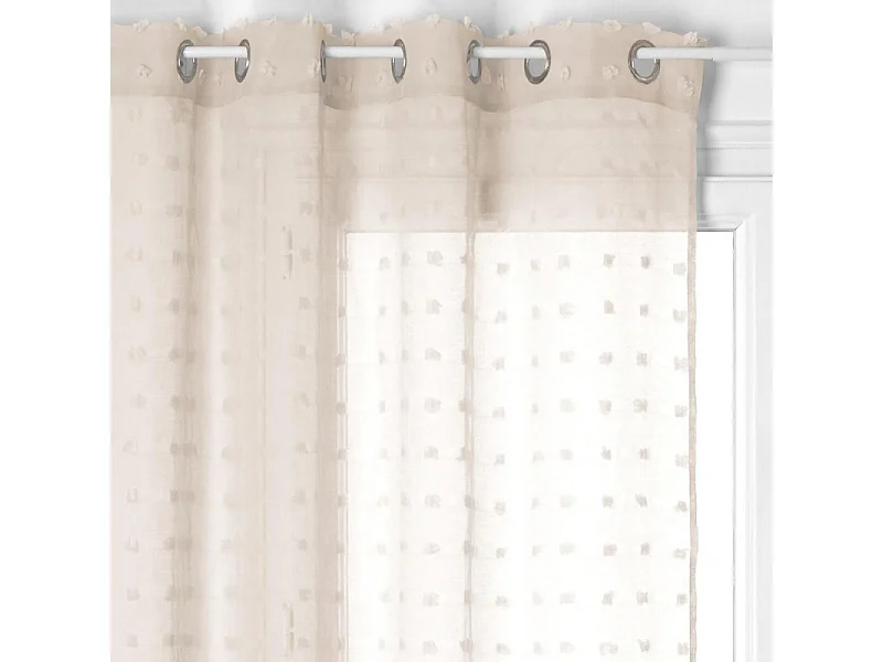 Voilage à œillets Beige motif petits pompons 140 x 240 cm
