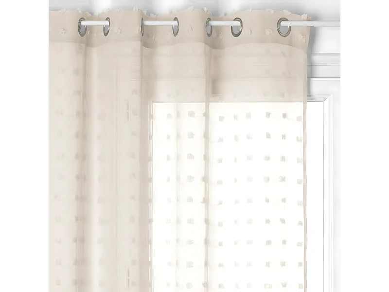 Voilage à œillets Beige motif petits pompons 140 x 240 cm