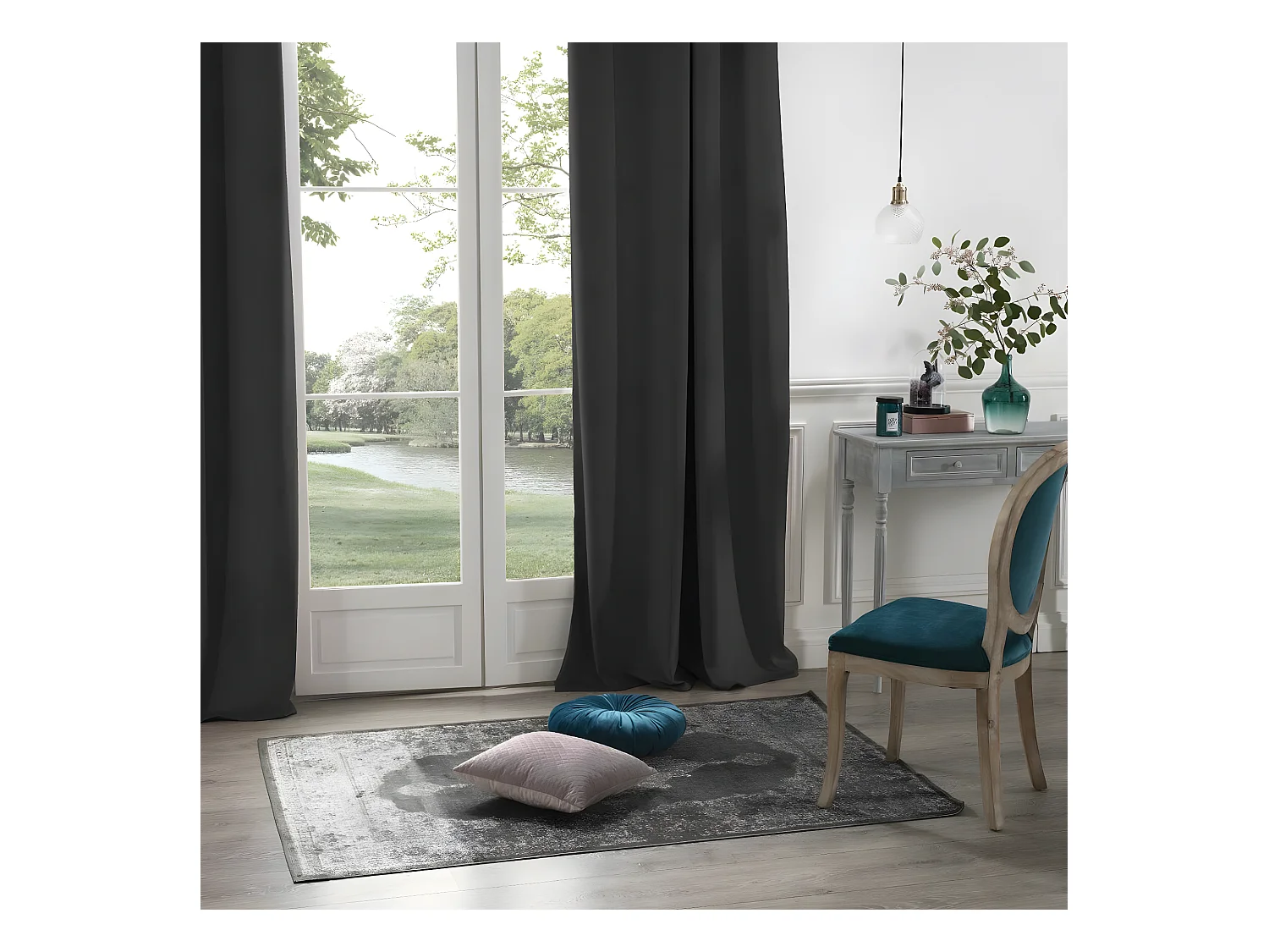 Rideau à œillets Occultant en Velours Gris Foncé 140 x 260 cm