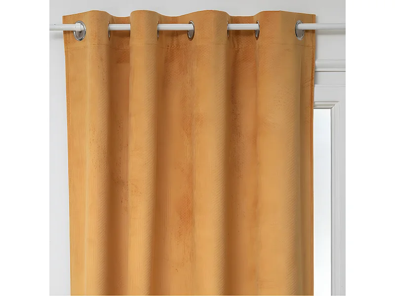 Rideau à œillets Occultant en Velours Ocre motif en relief 140 x 260 cm