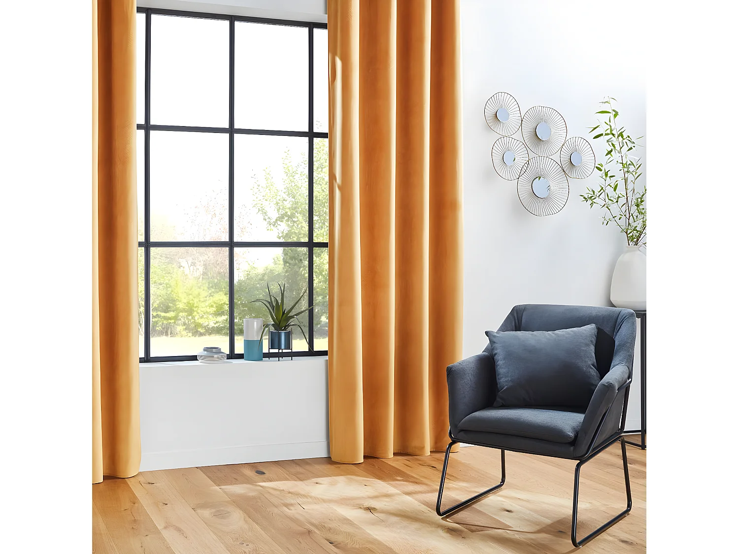 Rideau à œillets Occultant en Velours Ocre motif en relief 140 x 260 cm