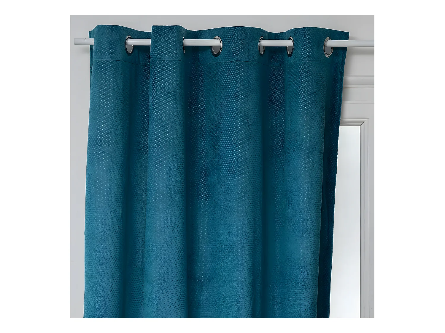 Rideau à œillets Occultant en Velours Bleu canard motif en relief 140 x 260 cm