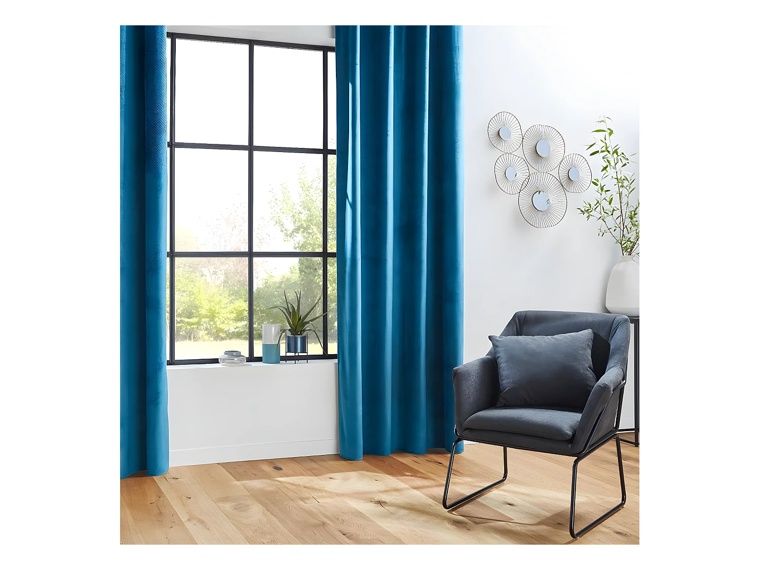 Rideau à œillets Occultant en Velours Bleu canard motif en relief 140 x 260 cm