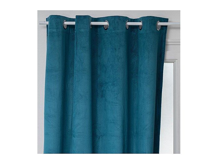 Rideau Occultant en Velours Bleu canard motif en relief 140 x 260 cm