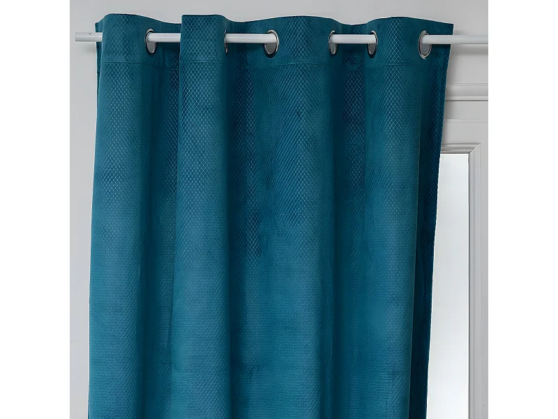 Rideau à œillets Occultant en Velours Bleu canard motif en relief 140 x 260 cm