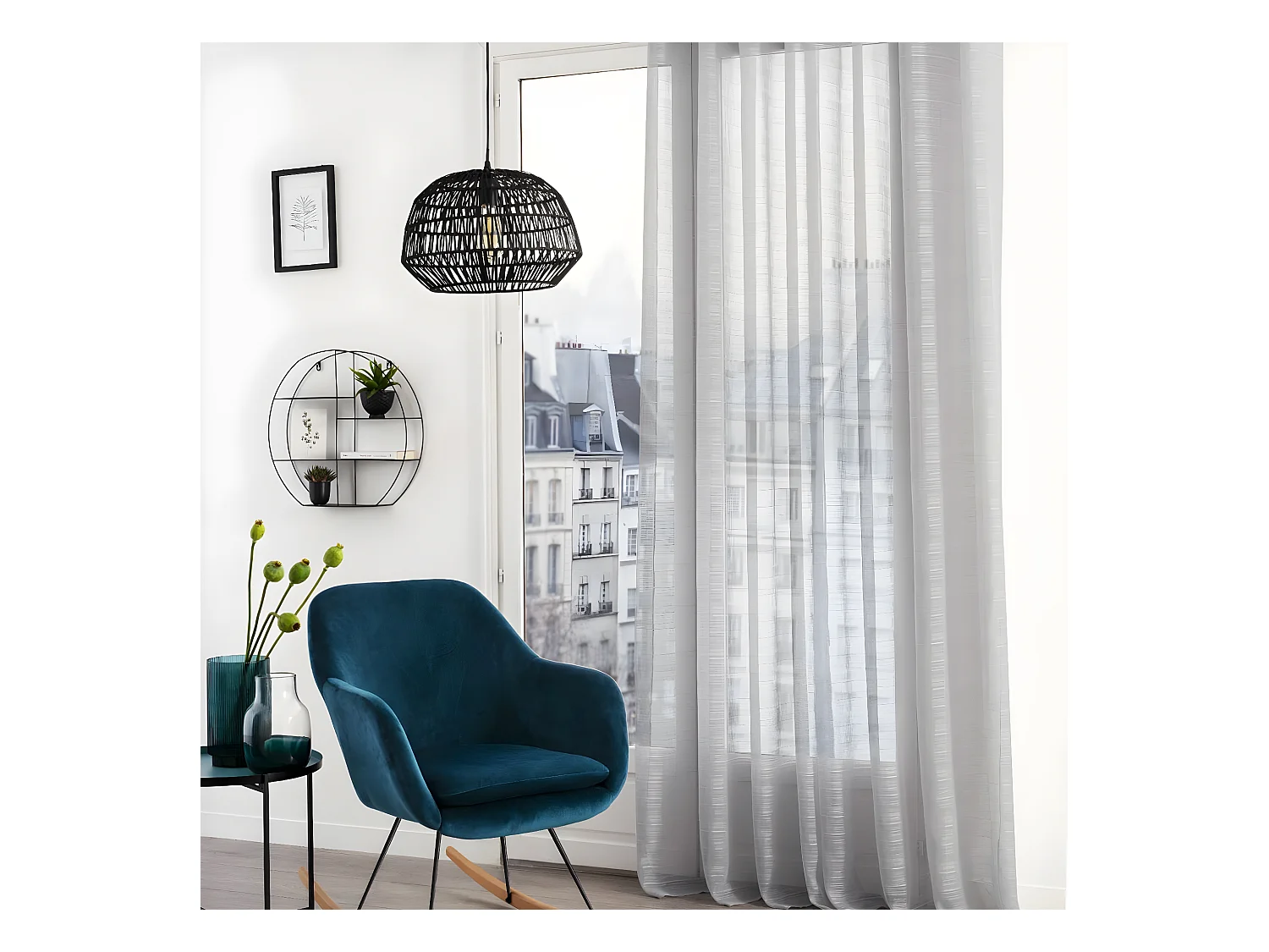 Voilage à œillets Gris tissage à rayures 140 x 240 cm