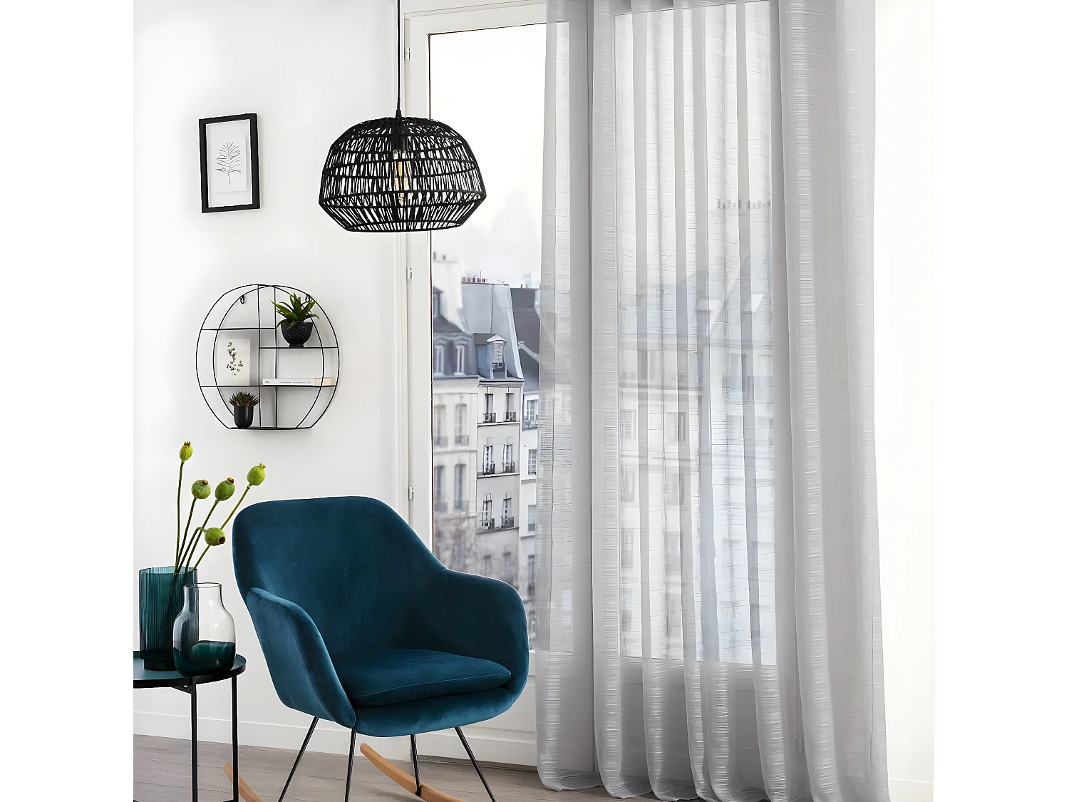 Voilage à œillets Gris tissage à rayures 140 x 240 cm