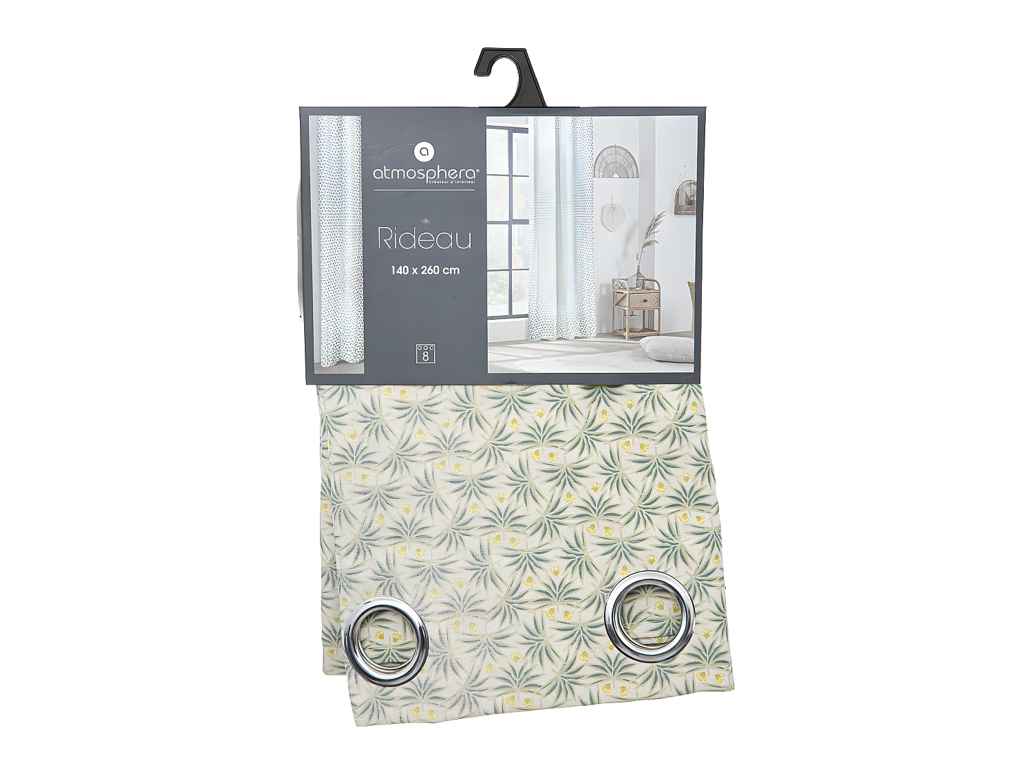 Rideau à œillets imprimé Palma vert 140 x 260 cm