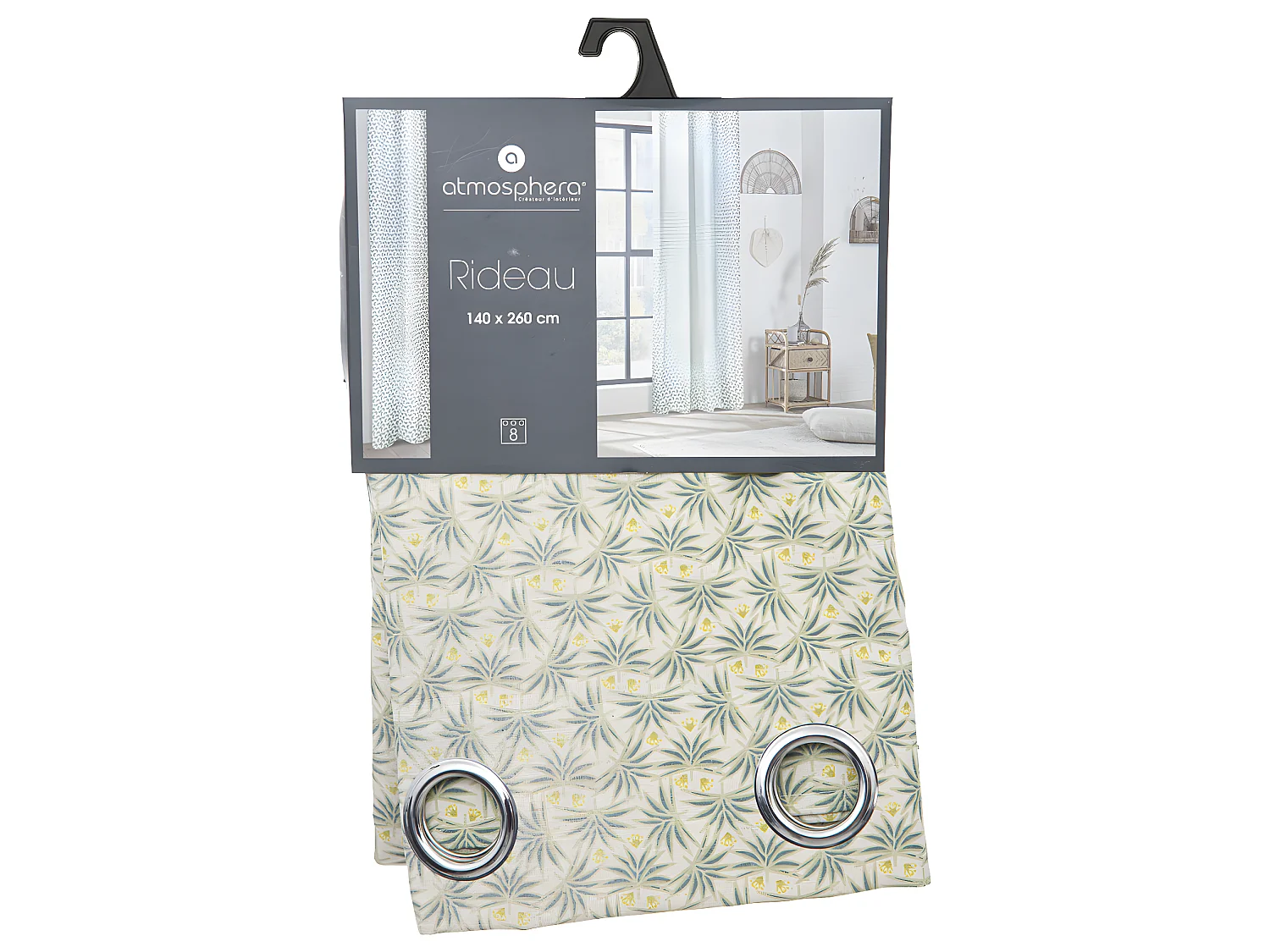 Rideau à œillets imprimé Palma vert 140 x 260 cm