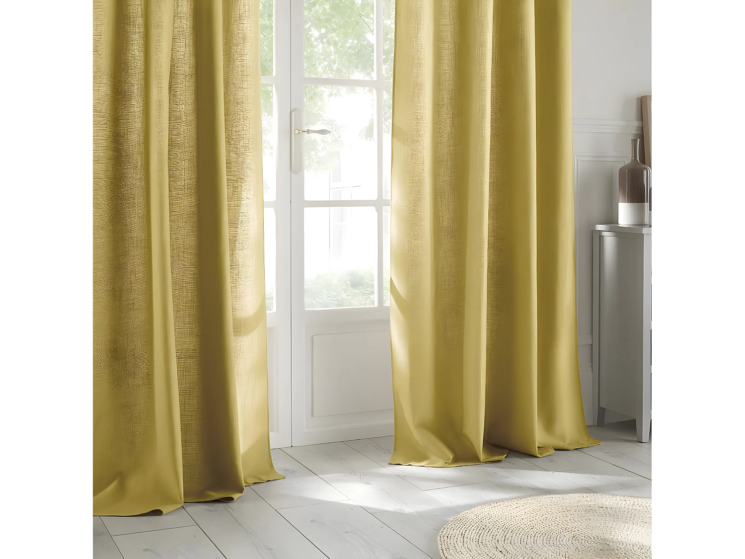 Rideau à œillets Tissu Jaune Ocre 140 x 260 cm