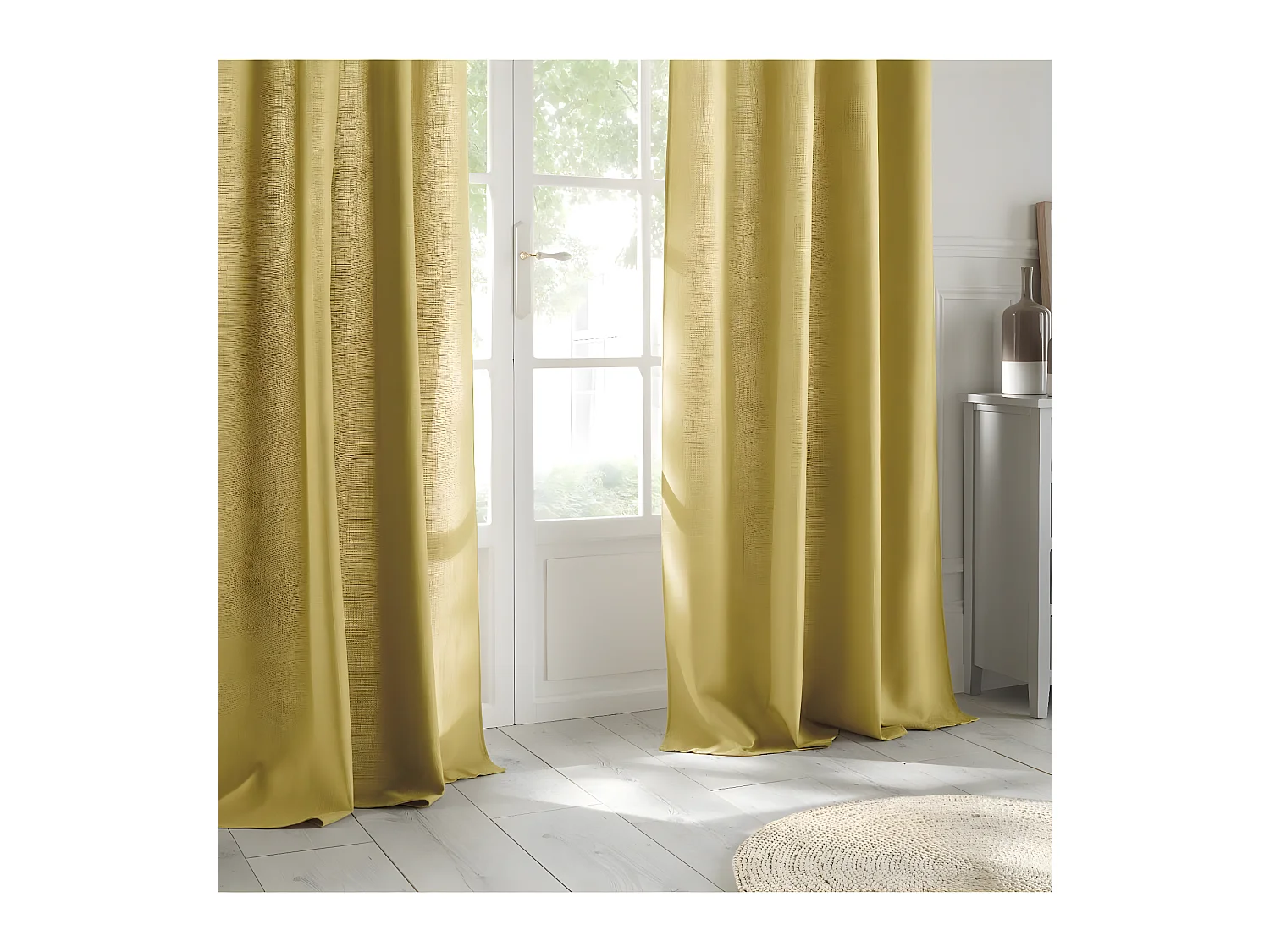 Rideau à œillets Tissu Jaune Ocre 140 x 260 cm