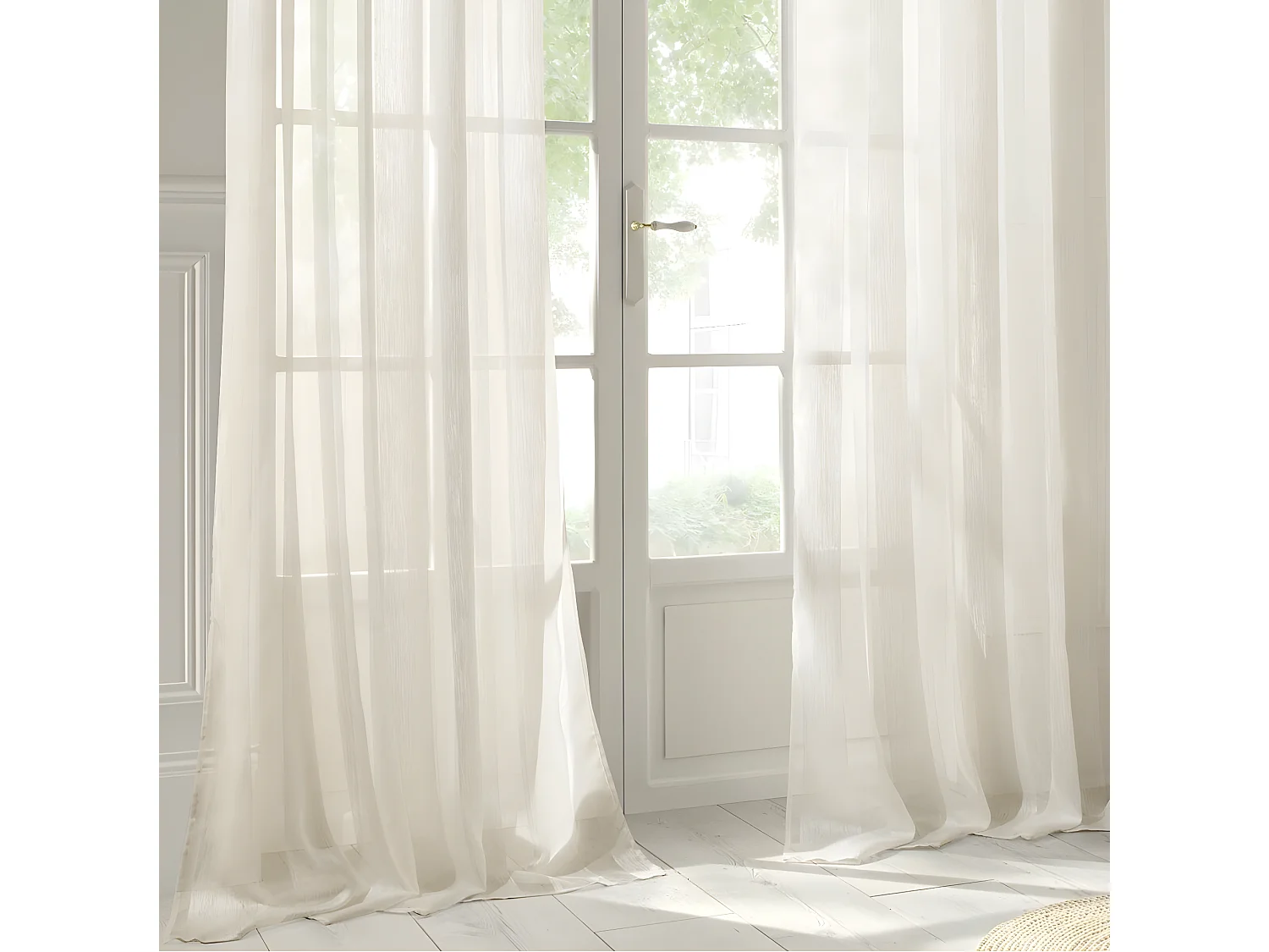Voilage à œillets Ivoire motif  lignes verticales 140 x 240 cm