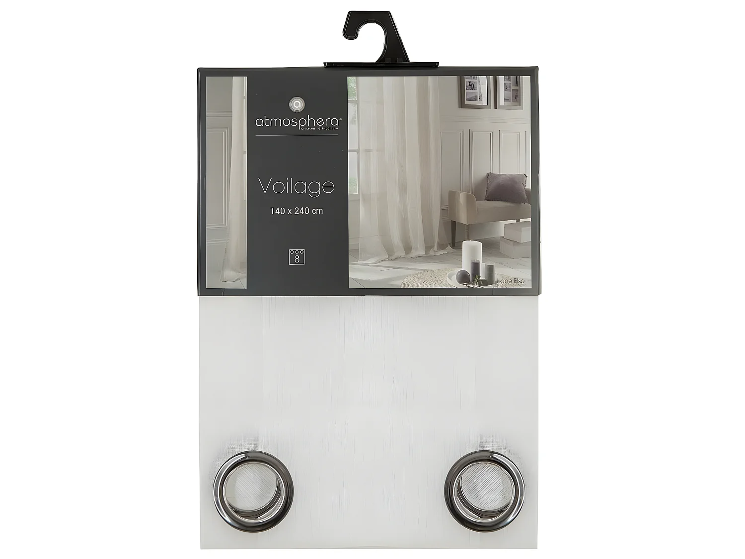 Voilage à œillets Ivoire motif  lignes verticales 140 x 240 cm