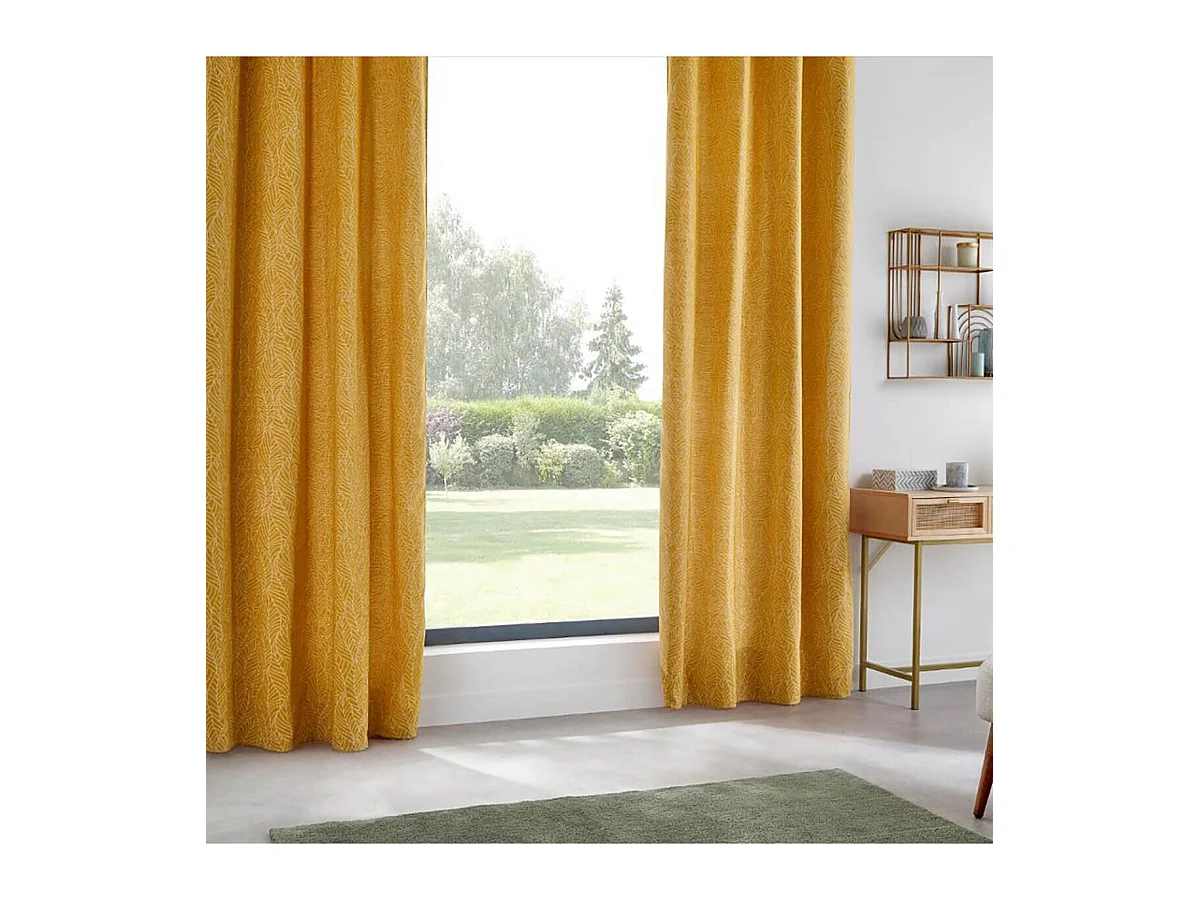 Rideau à œillets Jacquard Chenille  Ocre 140 x 260 cm