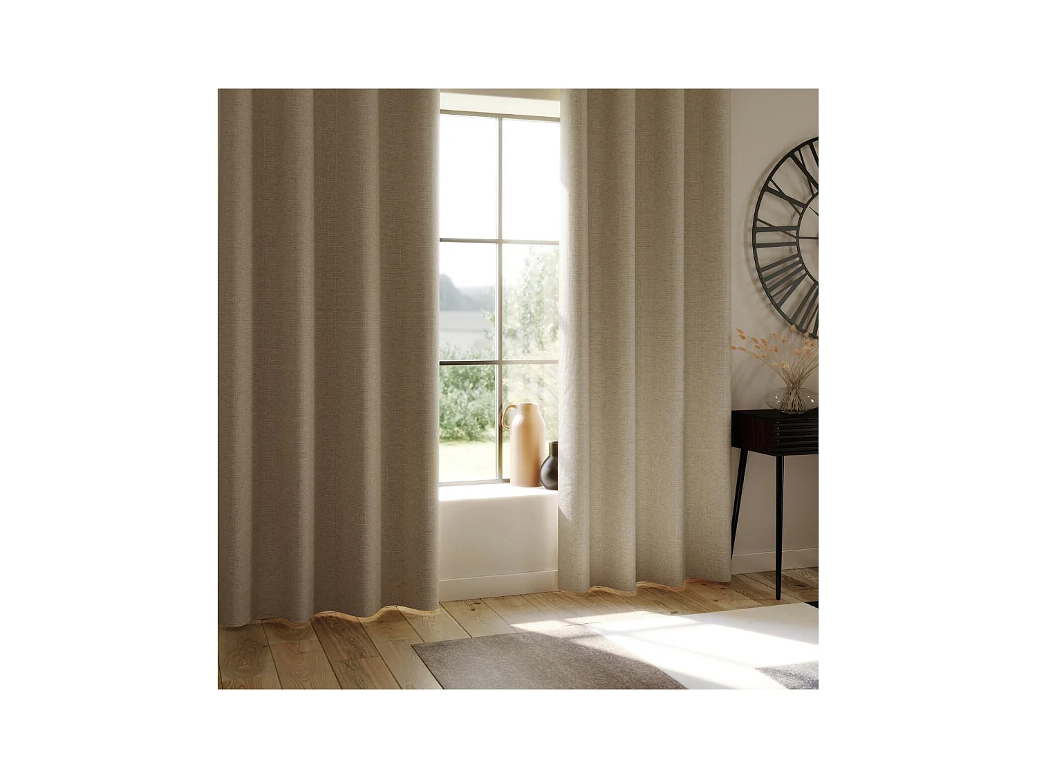 Rideau à œillets Occultant en tissu Beige Lin 140 x 260 cm