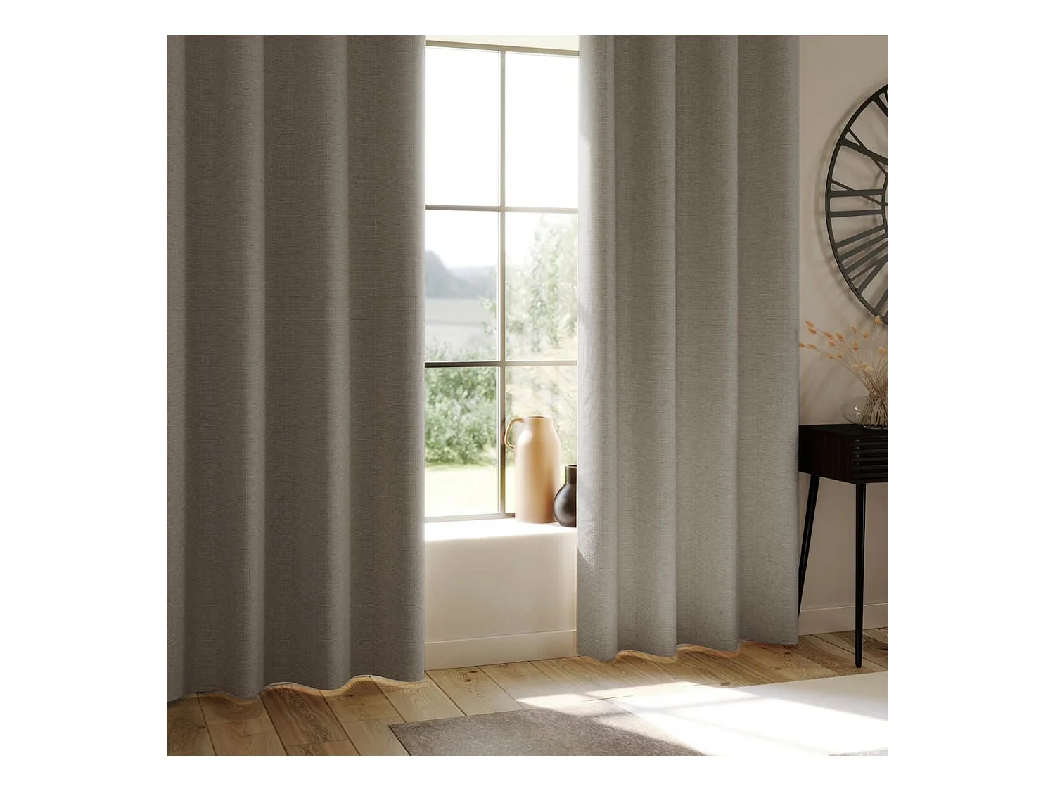 Rideau à œillets Occultant en tissu Beige Lin 140 x 260 cm