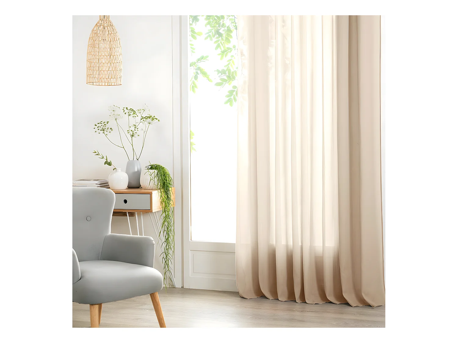 Voilage à œillets Ana Beige Lin 140 x 240 cm