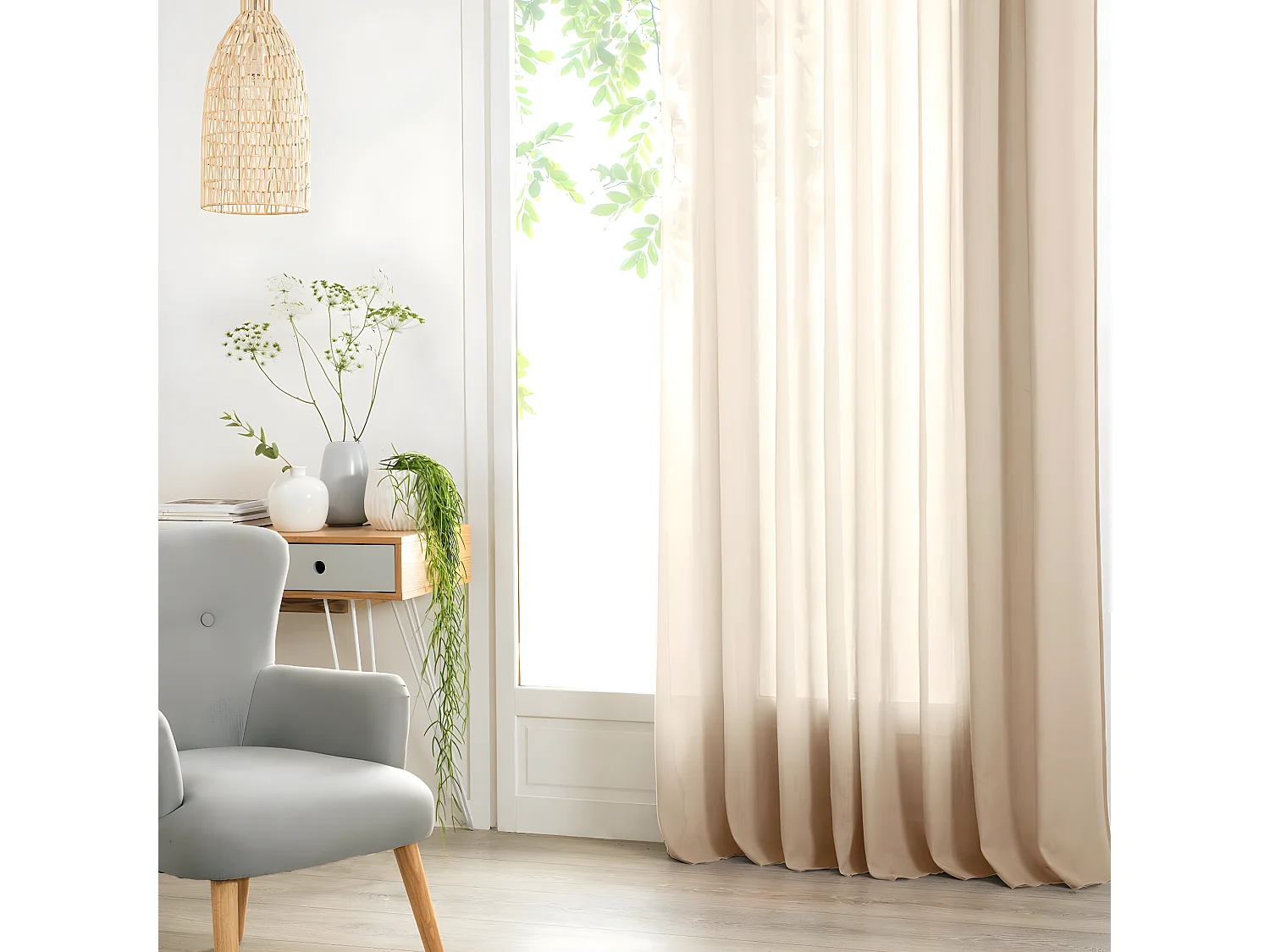 Voilage à œillets Ana Beige Lin 140 x 240 cm