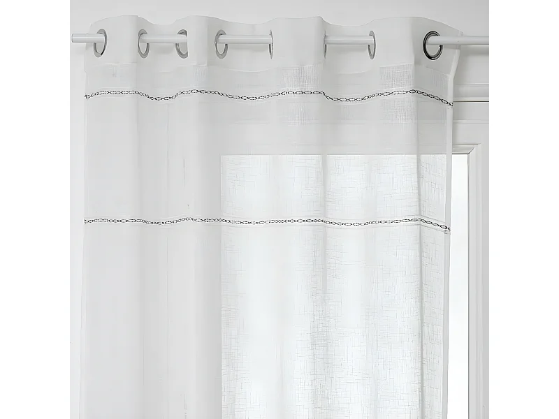 Voilage à œillets Blanc  avec lignes horizontales 140 x 240 cm