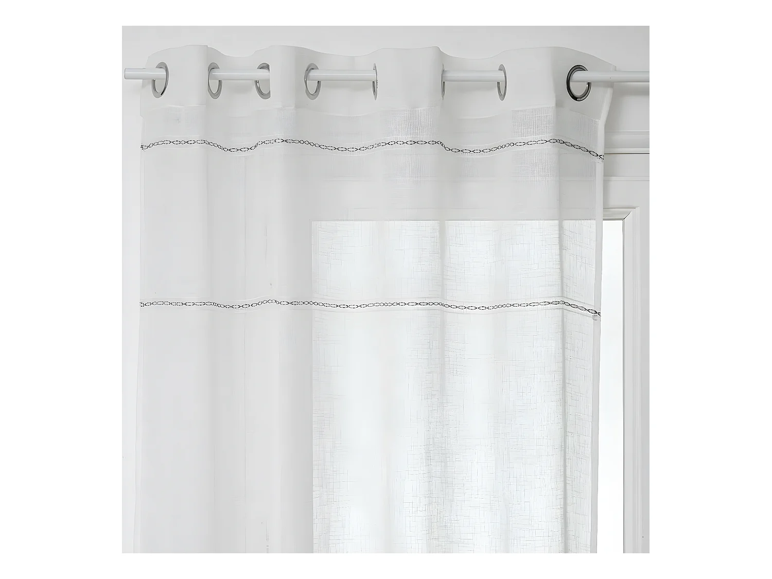 Voilage à œillets Blanc  avec lignes horizontales 140 x 240 cm