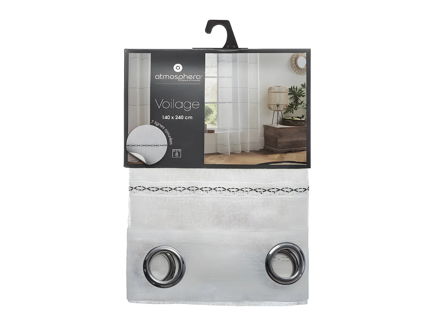 Voilage à œillets Blanc  avec lignes horizontales 140 x 240 cm