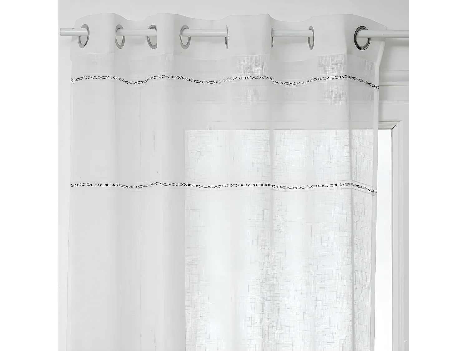 Voilage à œillets Blanc  avec lignes horizontales 140 x 240 cm