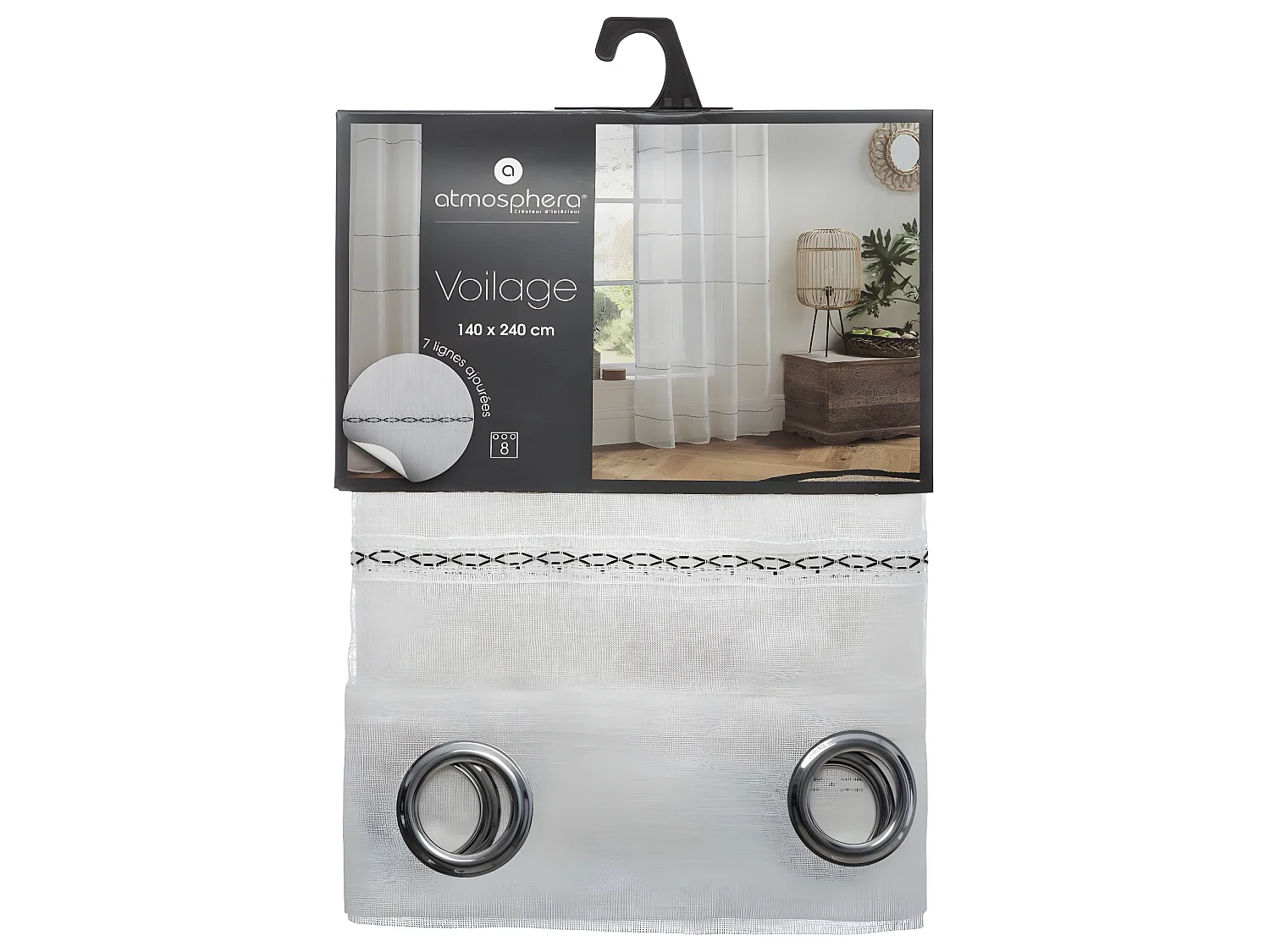 Voilage à œillets Blanc  avec lignes horizontales 140 x 240 cm