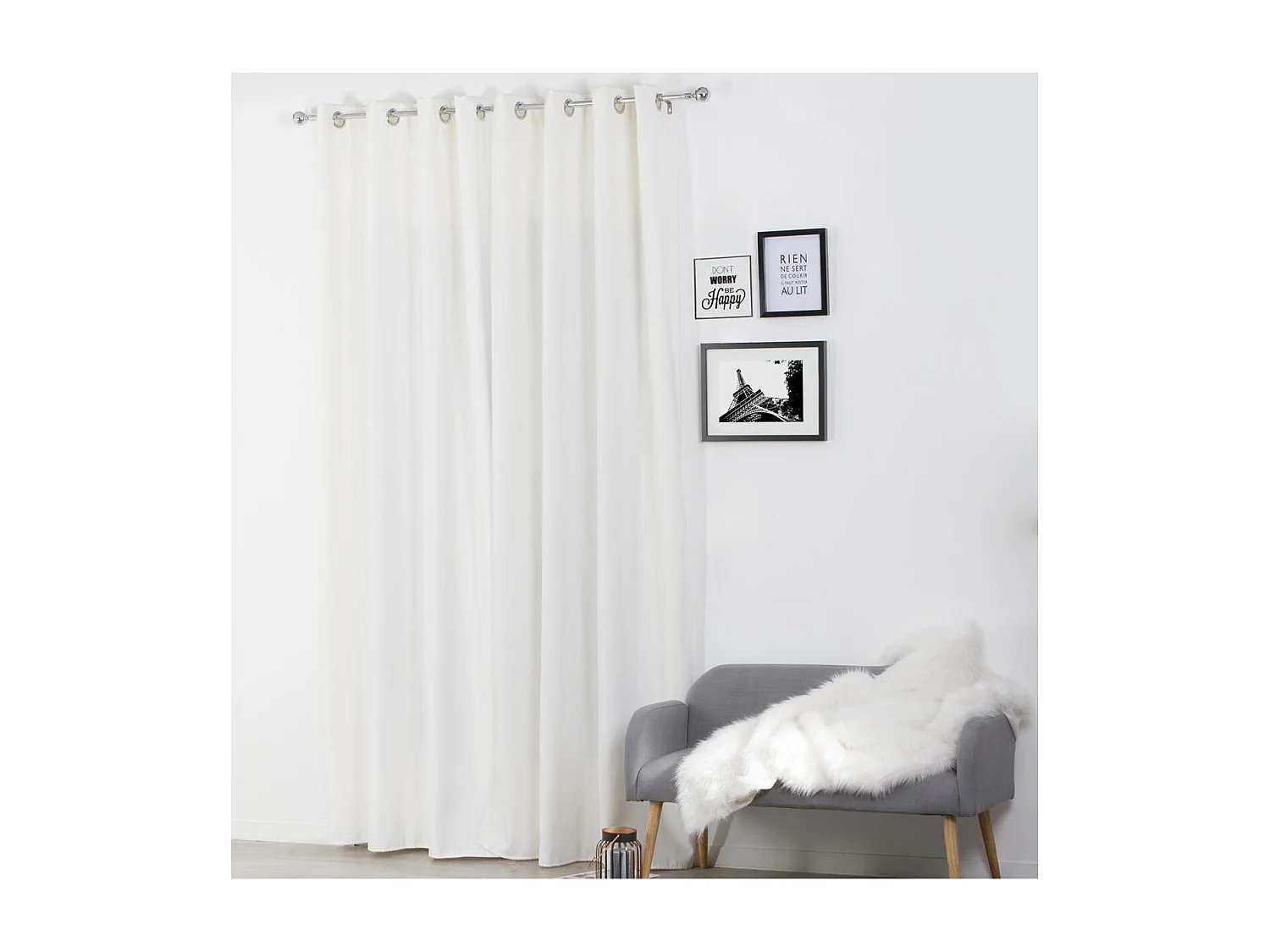 Rideau à œillets isolant doublure polaire Blanc Ivoire 140 x 260 cm