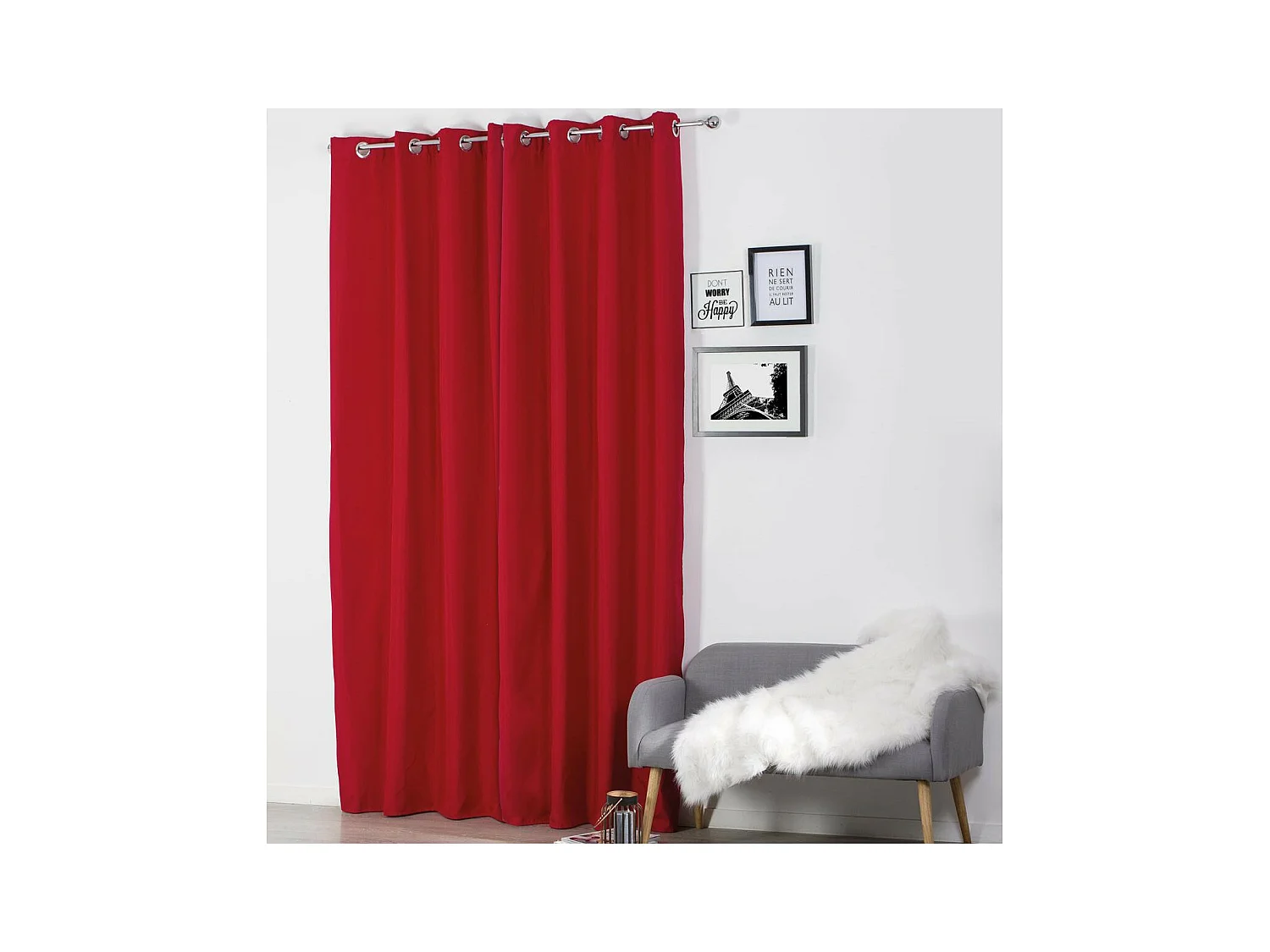 Rideau à œillets isolant doublure polaire Rouge 140 x 260 cm