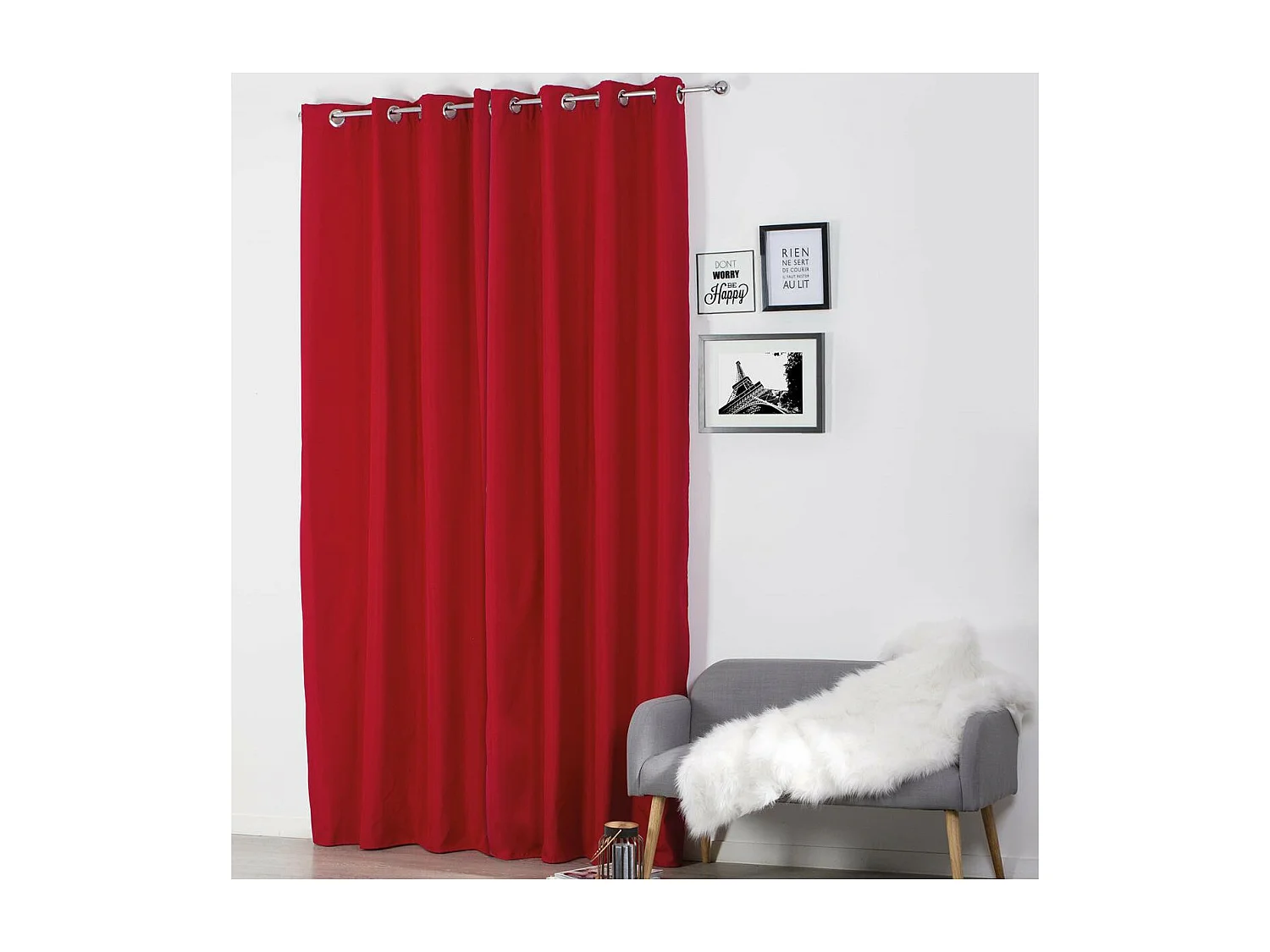 Rideau à œillets isolant doublure polaire Rouge 140 x 260 cm