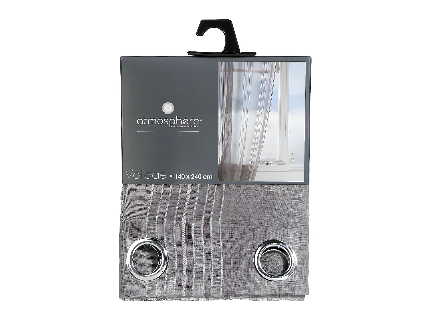 Voilage à œillets Gris motif lignes épurées 140 x 240 cm