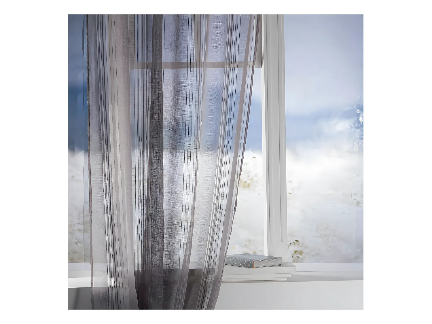 Voilage à œillets Gris motif lignes épurées 140 x 240 cm
