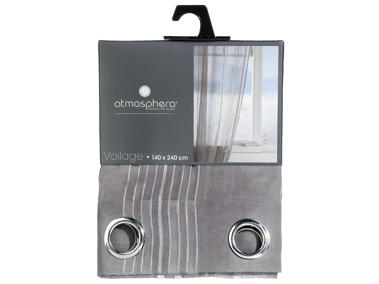 Voilage à œillets Gris motif lignes épurées 140 x 240 cm