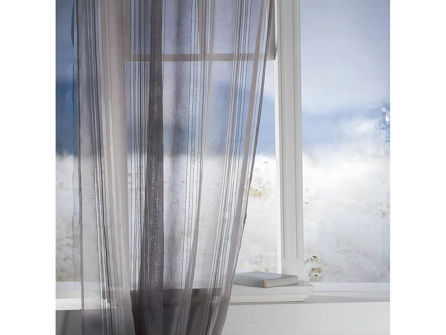 Voilage à œillets Gris motif lignes épurées 140 x 240 cm