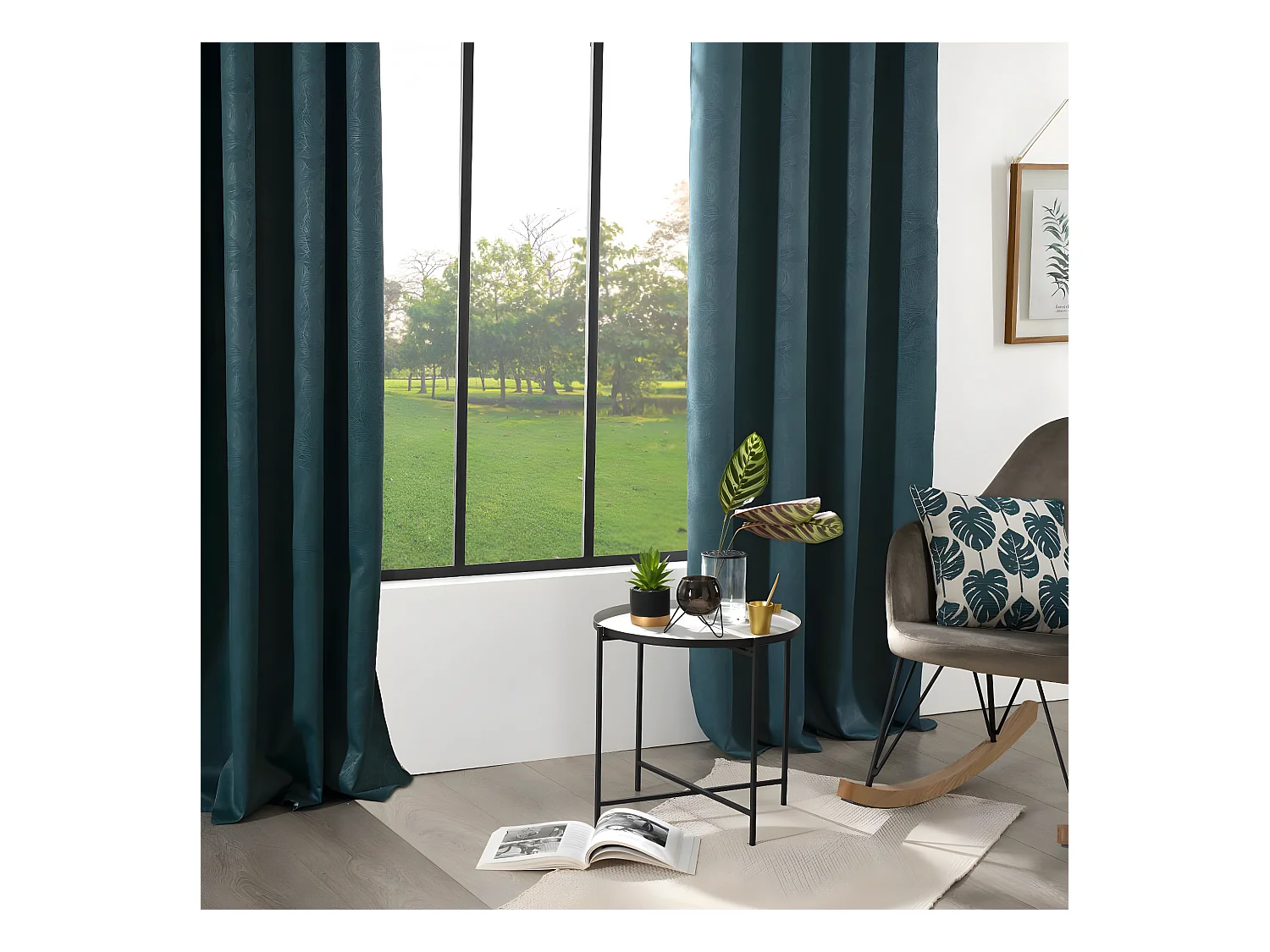 Rideau à œillets Occultant Vert Feuille en relief 140 x 260 cm