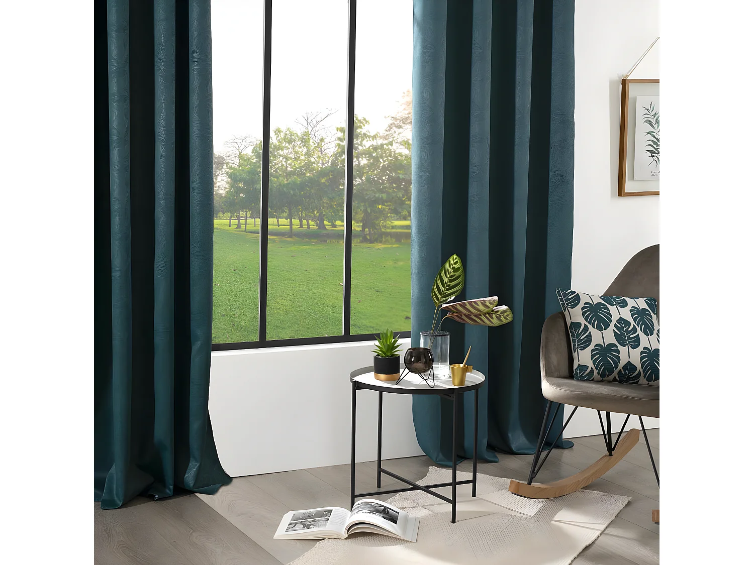 Rideau à œillets Occultant Vert Feuille en relief 140 x 260 cm