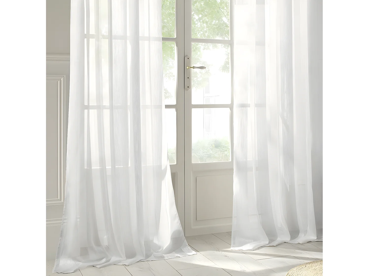 Voilage à œillets Blanc motif  lignes verticales 140 x 240 cm