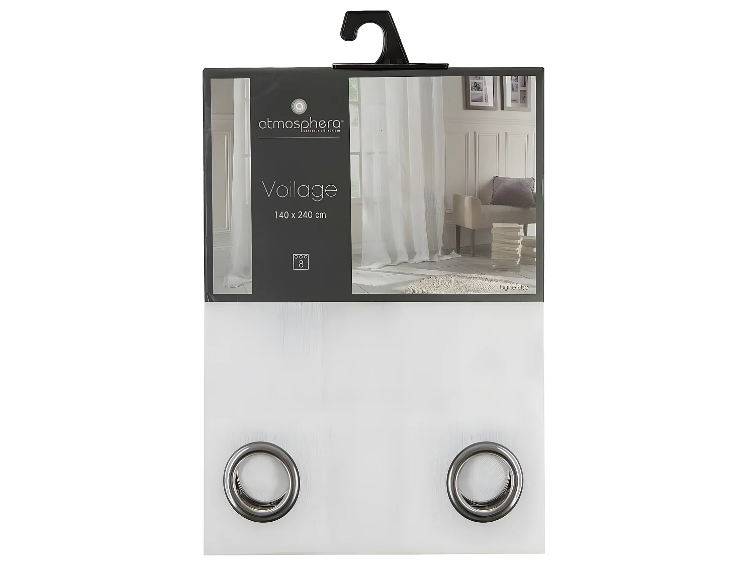 Voilage à œillets Blanc motif  lignes verticales 140 x 240 cm