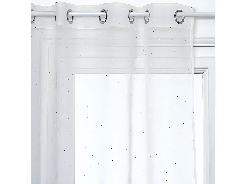 Voilage à œillets Blanc motif Pois Or en relief 140 x 240 cm