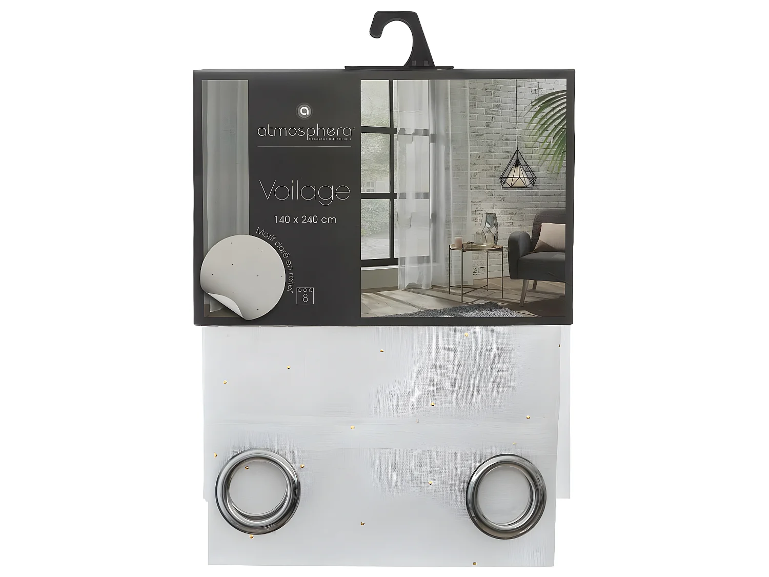 Voilage à œillets Blanc motif Pois Or en relief 140 x 240 cm