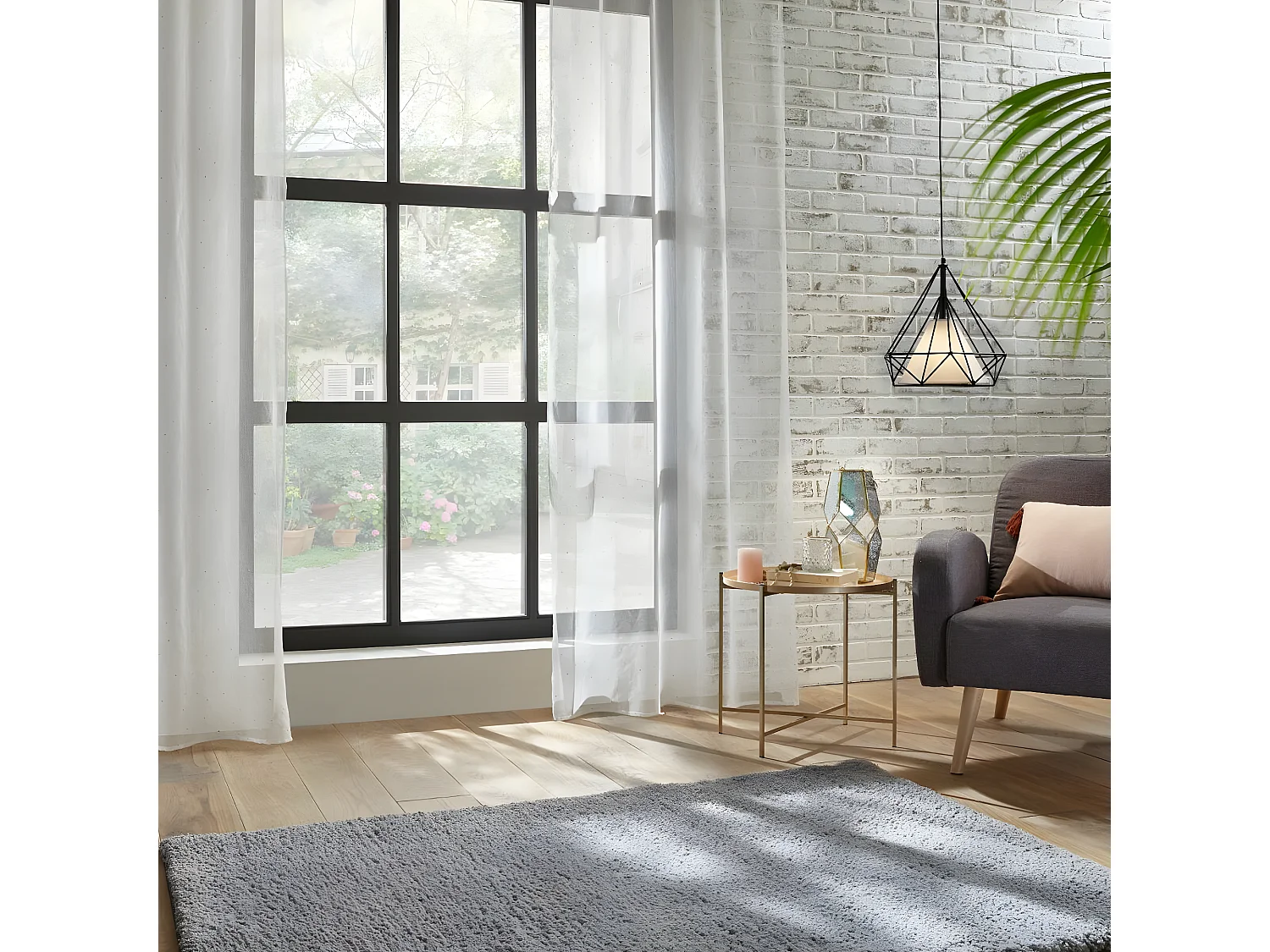 Voilage à œillets Blanc motif Pois Or en relief 140 x 240 cm