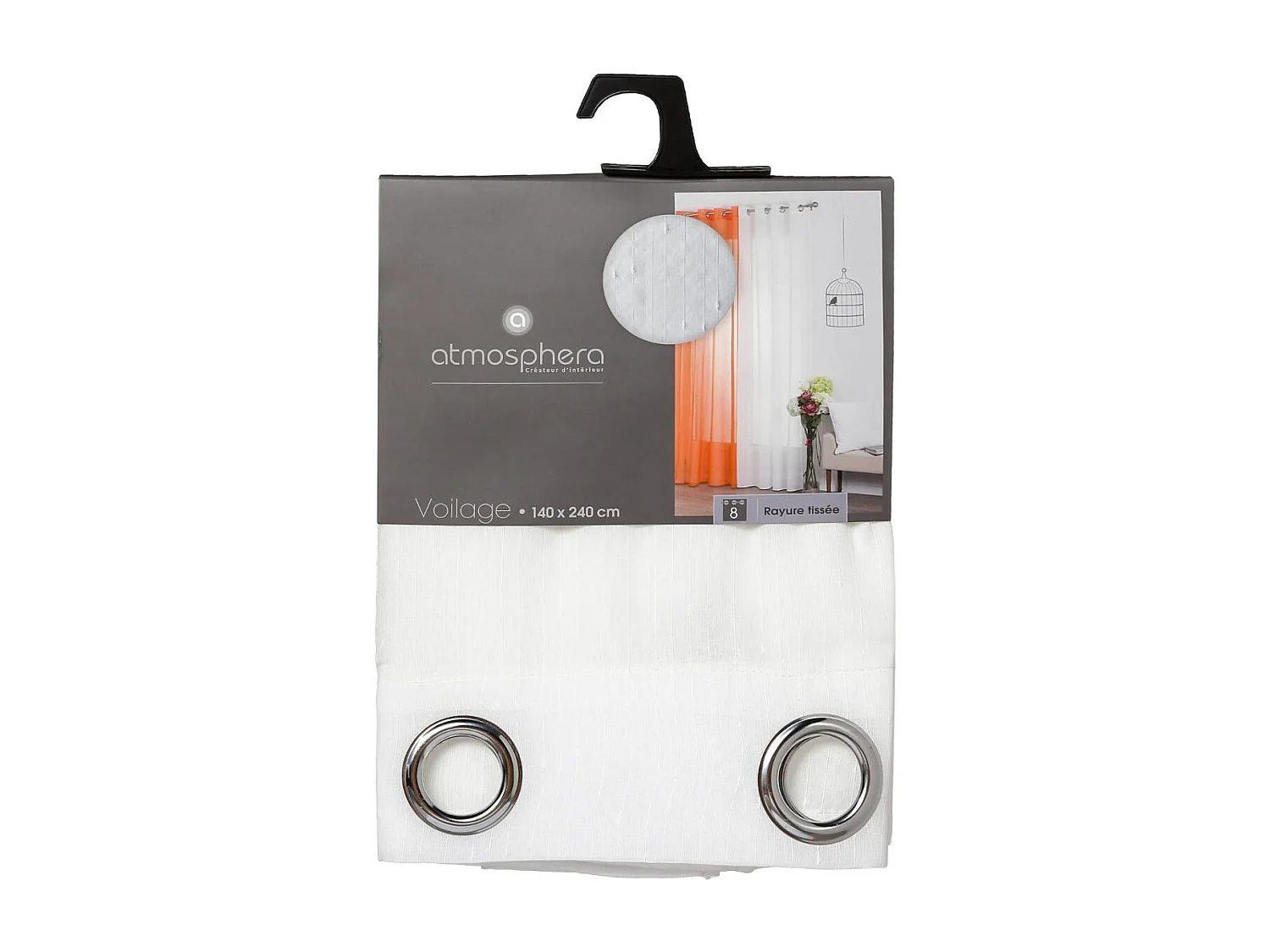 Voilage à œillets Ivoire avec de fines rayures 140 x 240 cm