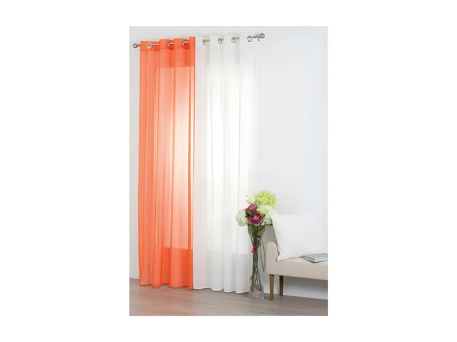 Voilage à œillets Ivoire avec de fines rayures 140 x 240 cm