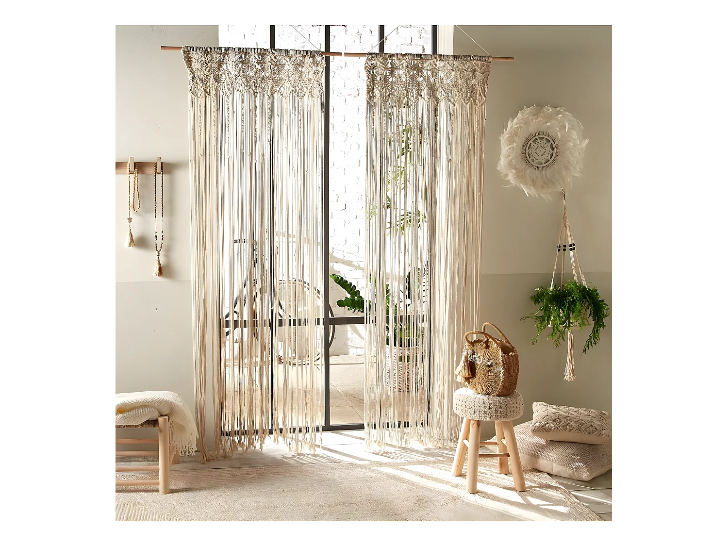 Rideau fil macramé été indien 90 x 200 cm