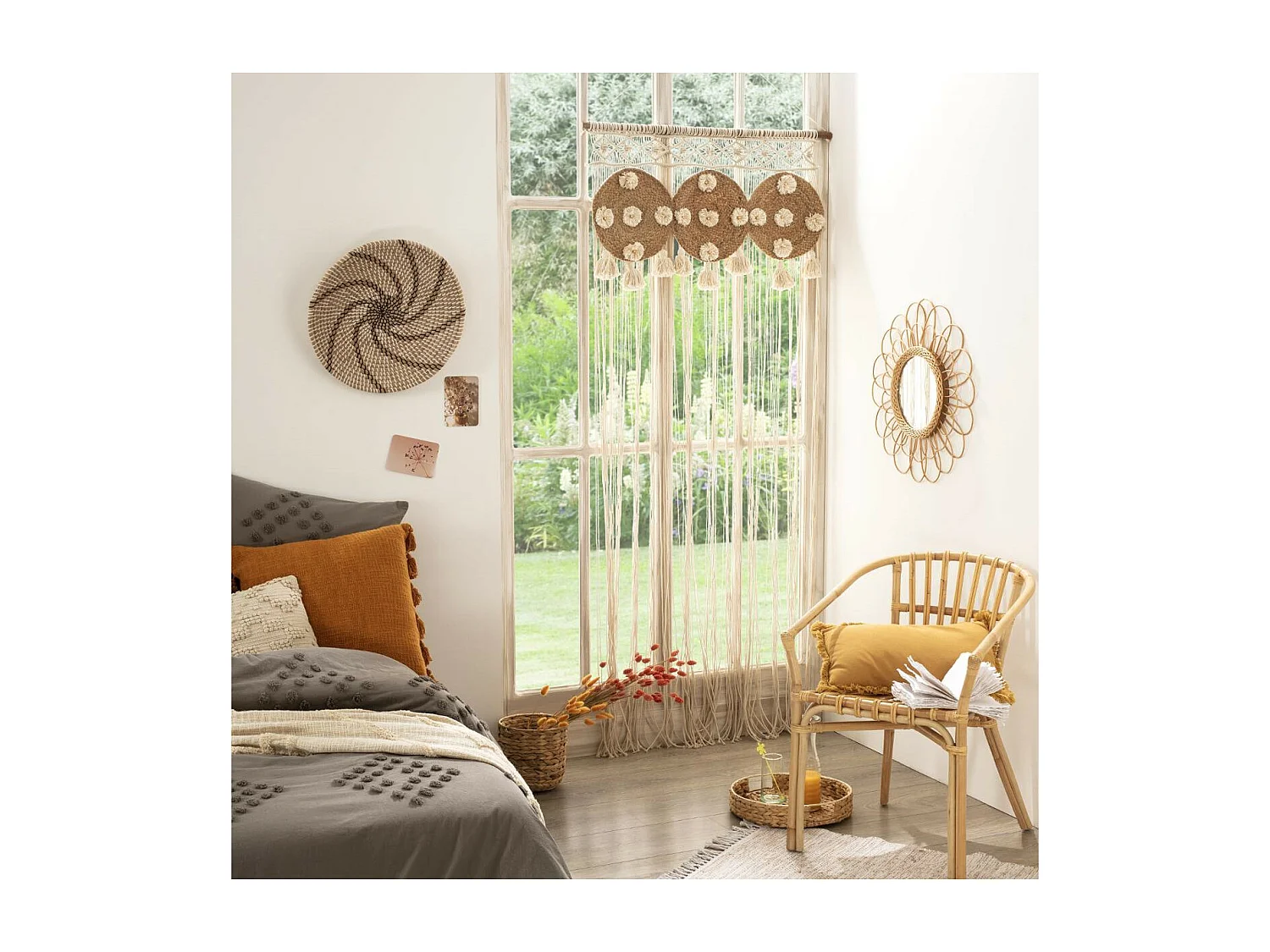 Rideau fil macramé en Jute et Coton 90 x 200 cm