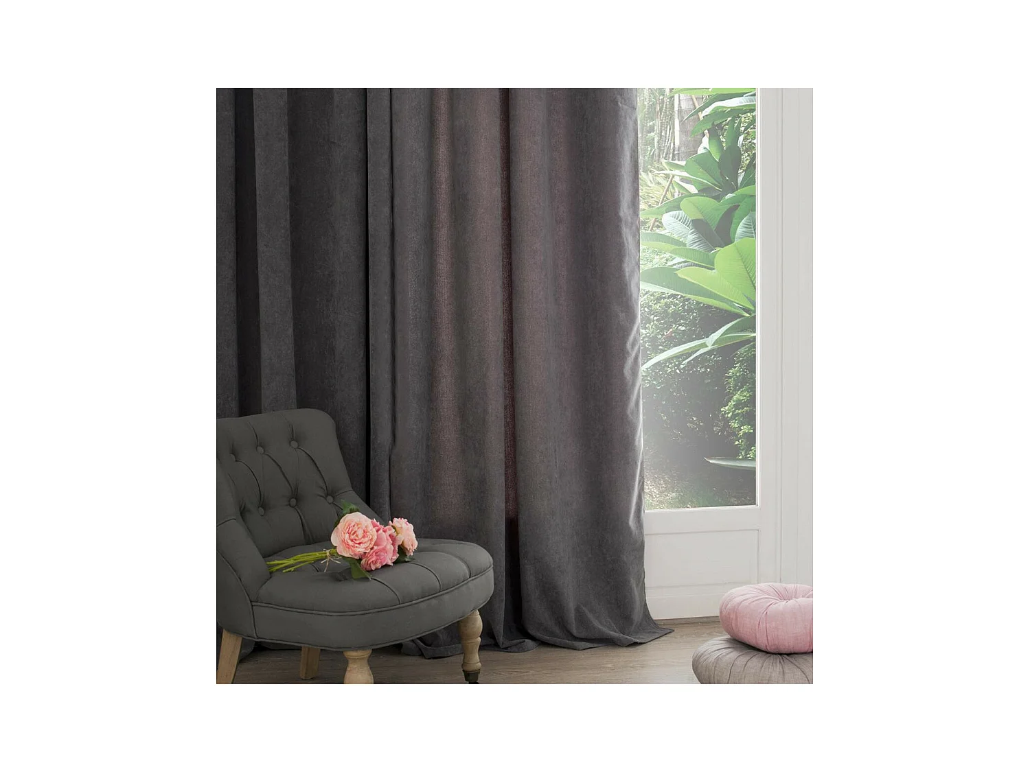 Rideau à œillets effet suédine Gris Foncé 140 x 260 cm