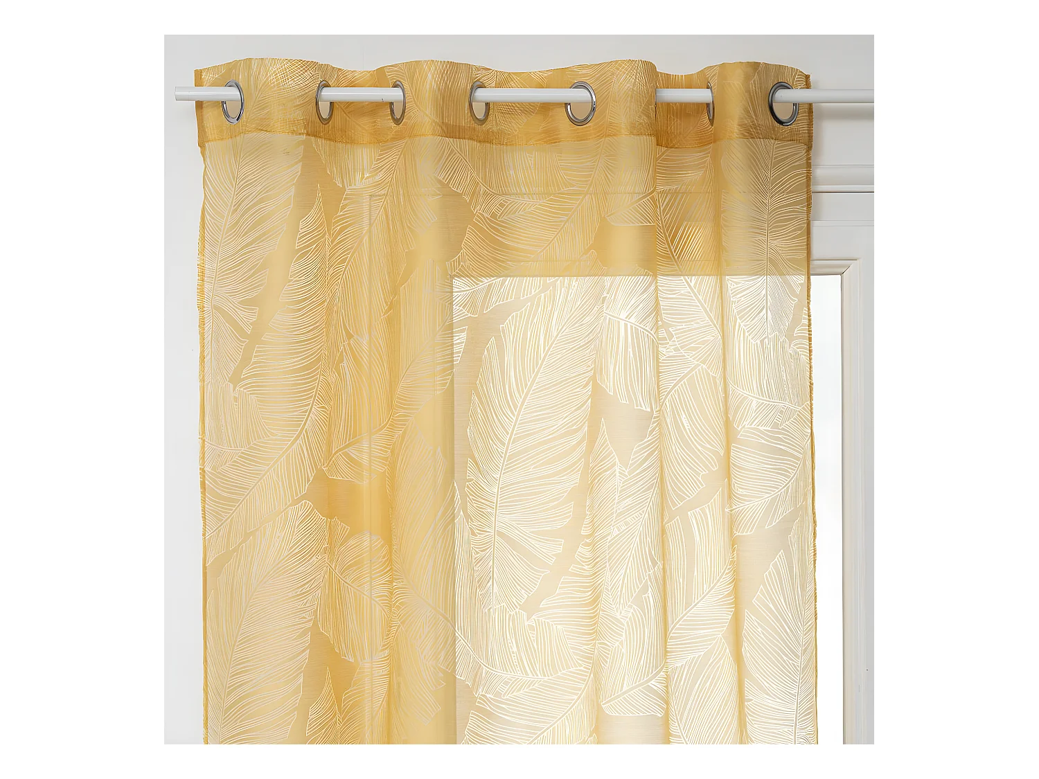 Voilage à œillets Ocre motif Feuille 140 x 240 cm